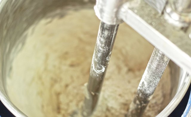 close up of dough in electric mixer