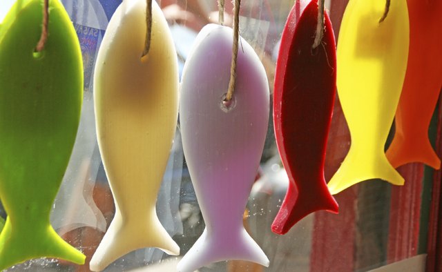 Row of funny colored soap bars in Marseille.