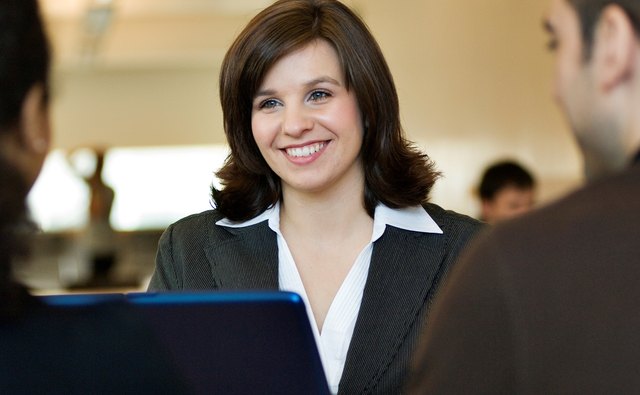 Sales consultant talking to clients.