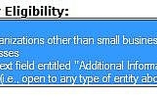 Select Grant Eligibility Categories