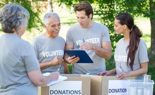 Volunteers preparing for a food drive