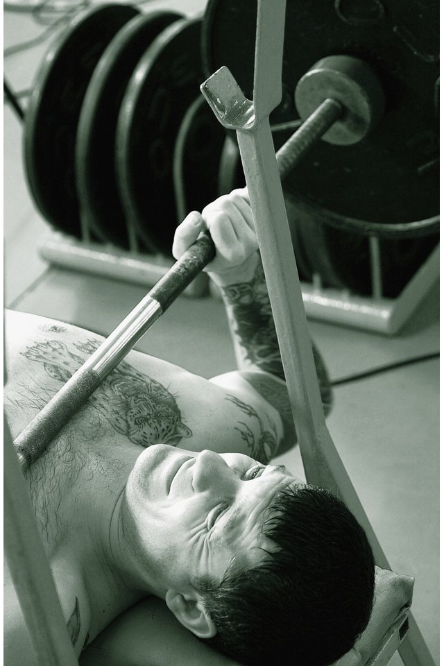 High angle view of a young man exercising in a gym