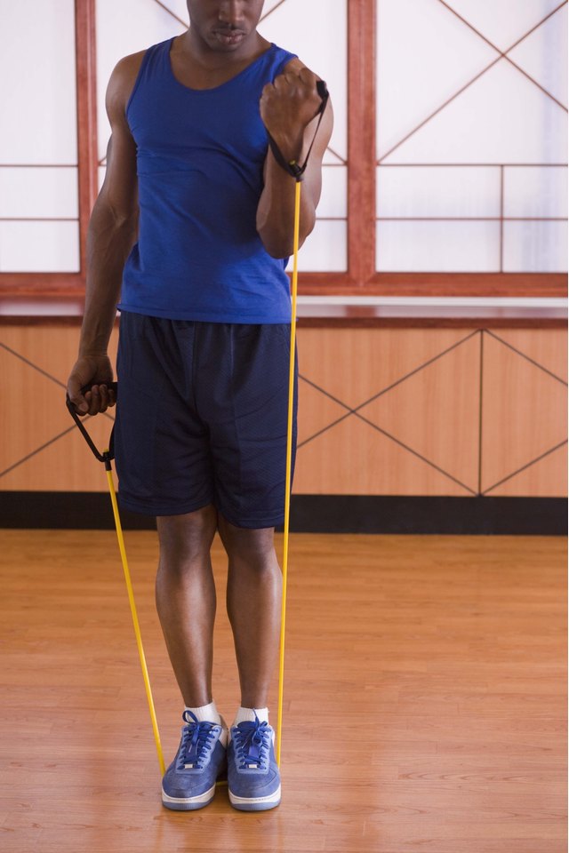 Man working out with resistance band