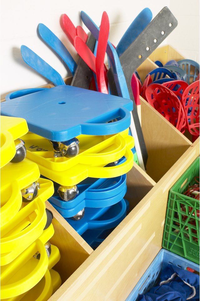 Sporting goods equipment stored in gym