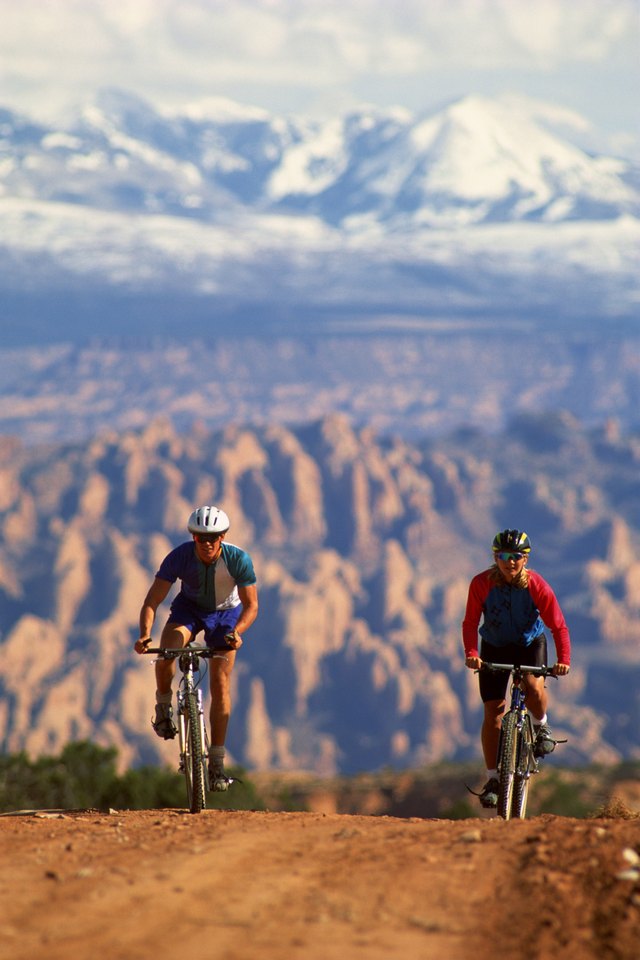 Couple mountain biking
