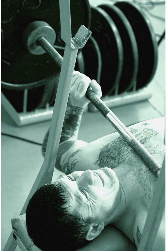 High angle view of a young man exercising in a gym