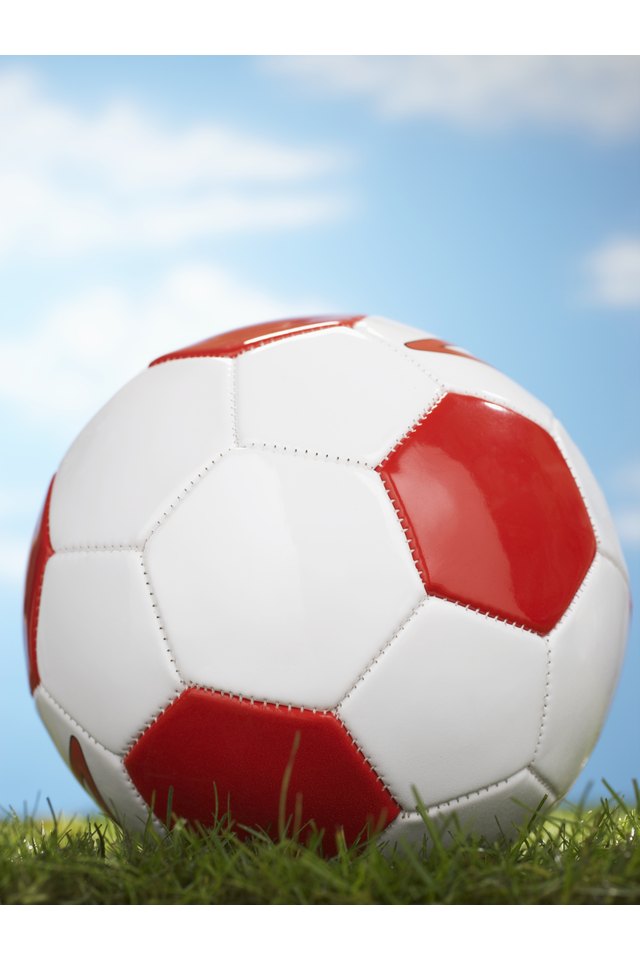 Soccer ball on grass, close up