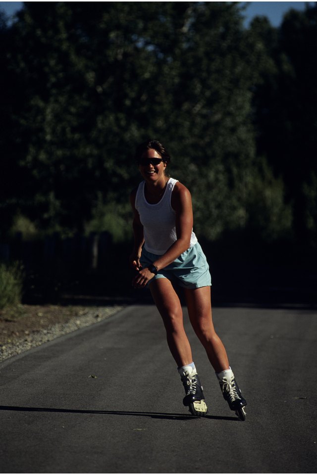 Young woman inline skating, Sun Valley, Idaho, USA