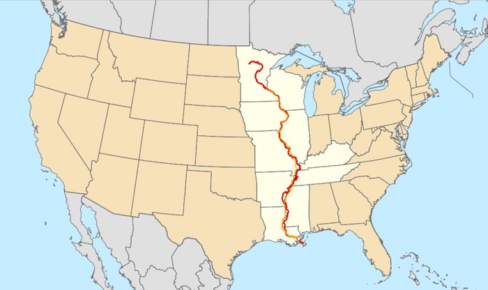 Map showing the route and connections of the Mississippi Valley
