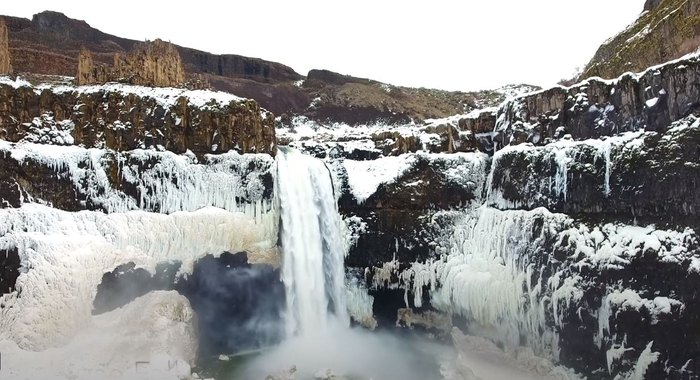 A frozen waterfall in Washington on the Washington-Idaho border.