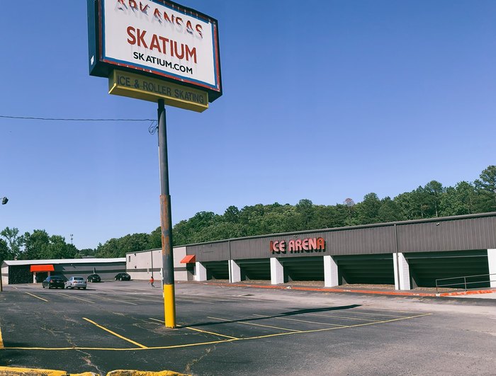 Exterior of Arkansas Skatium in Little Rock, Arkansas, the largest ice skating rink in AR.