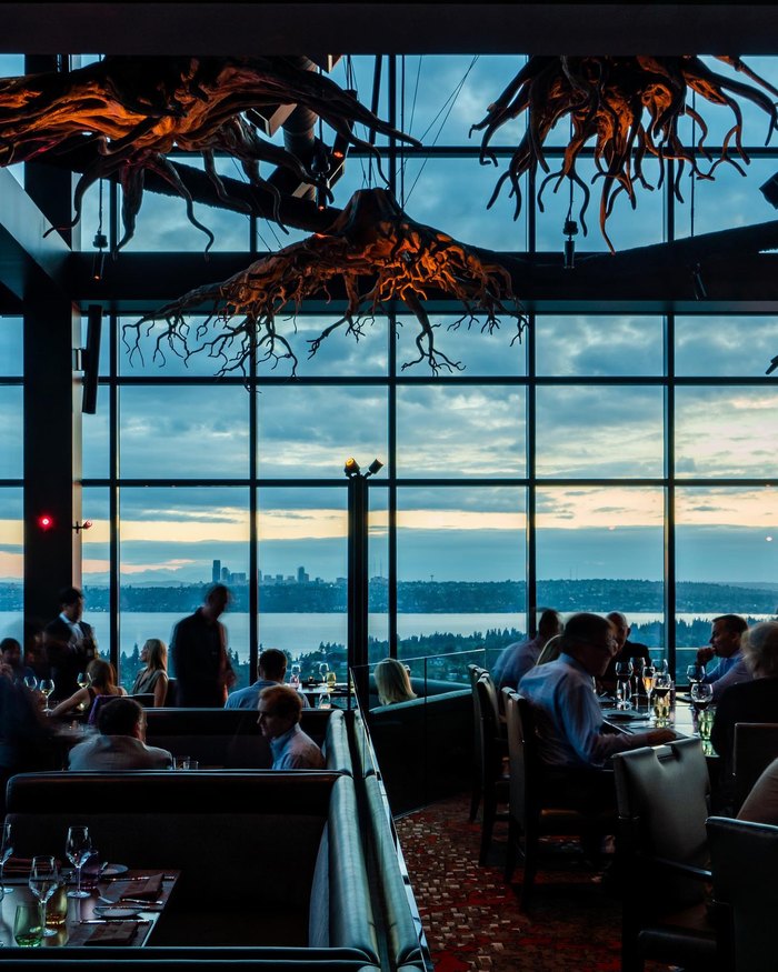 Beautiful waterfront view through a window at Ascend Prime, one of the best restaurants in Washington