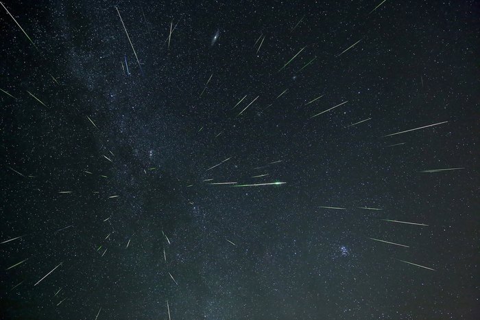Nearly 100 Perseid meteors captured over 2.5 hours of imaging.