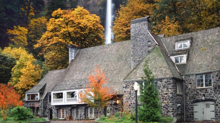 You'll Be Surrounded By Vibrant Fall Foliage When You Dine At Multnomah Falls Lodge In Oregon