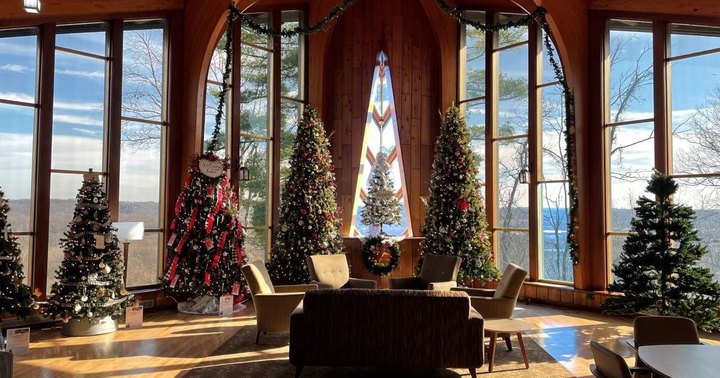 Christmas Trees Fill The Lodge At General Butler State Resort Park In Kentucky This Season