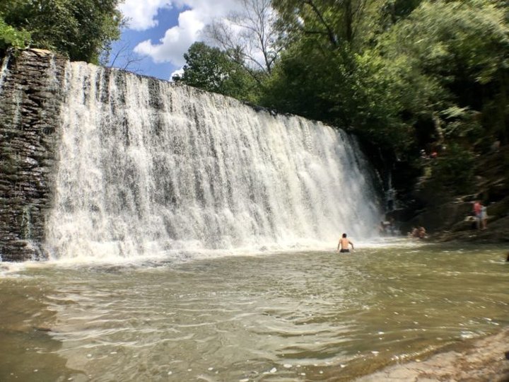 Wade In The Refreshing Waters On The Scenic Shores At Vickery Creek Falls In Georgia