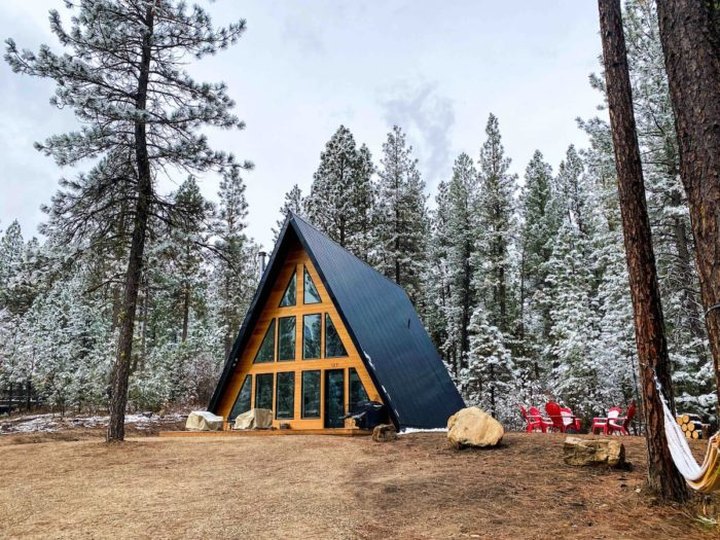 This Mountain A-Frame Cabin In Garden Valley, Idaho Is Perfectly Cozy For A Winter Weekend