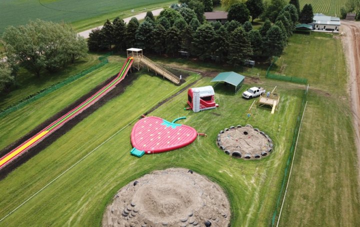 The Giant New Strawberry Shaped Trampoline At Getting's Garden In Iowa Is As Fun As It Sounds