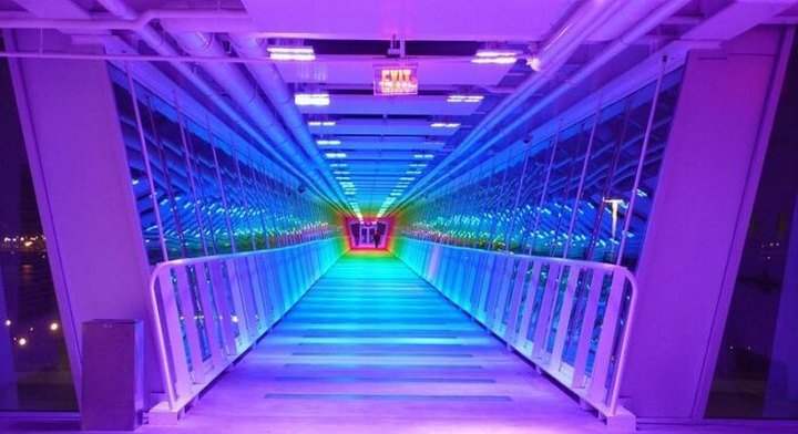 A Neon-Lit Pedestrian Bridge With A View, Iowa's Davenport Skybridge Offers A Walk To Remember