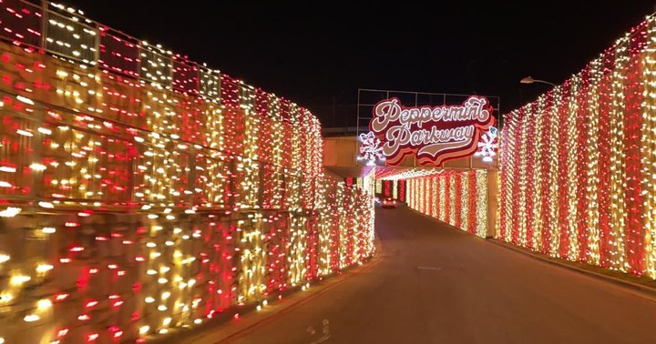 Zoom Around A Racetrack Lined With Millions Of Christmas Lights At Peppermint Parkway In Texas