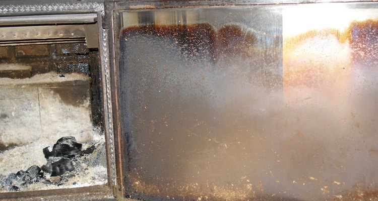 Glass door covered in soot