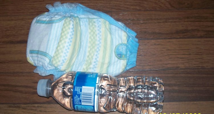 The diaper and the bottle of water used in the experiment