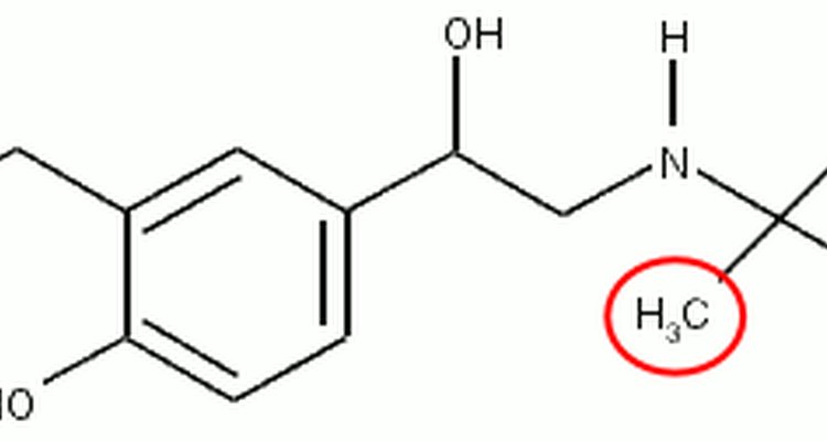 Structure of an albuterol molecule, with a methyl group circled in red