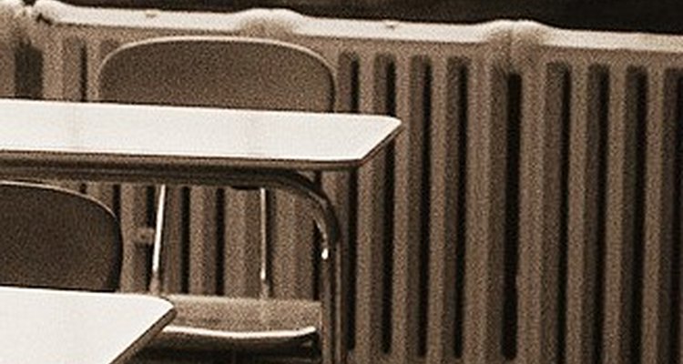 The bleed valves on these classroom radiators are on top.