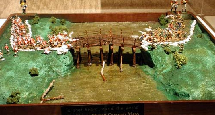 Miniature diorama of the Battle of Lexington and Concord, the American Revolutionary War (1775)
