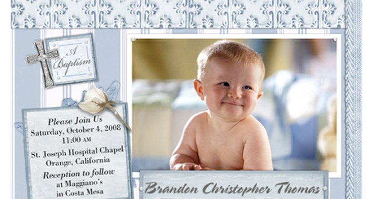 This baptism invitation features printed information and an uploaded photo.