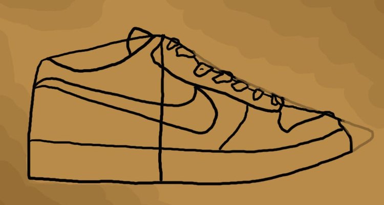 The frame of the shoe with the laces drawn on.