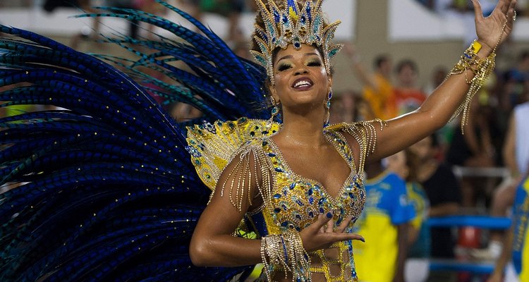 The samba is often danced solo in Brazil by heavily festooned dancers.