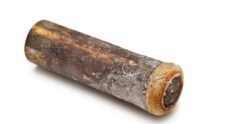 When batteries explode or leak, white potassium hydroxide builds up on the terminals.