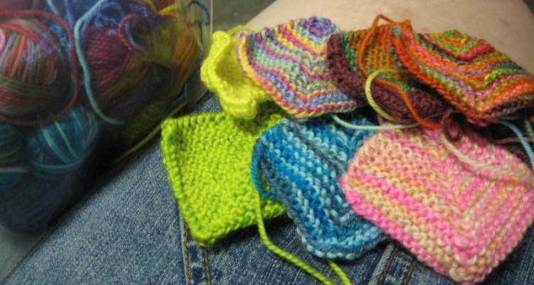 Sew knitted squares together in columns before rows for best results.
