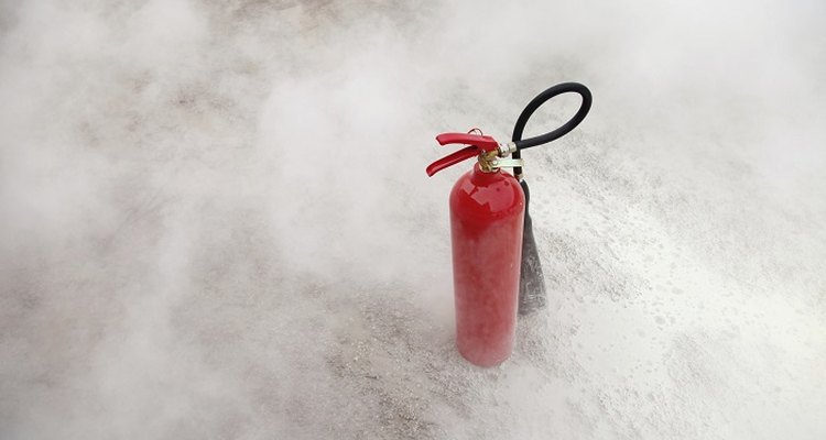 Fire extinguishers should be checked regularly for signs of damage.