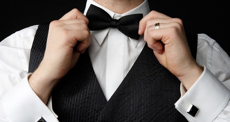 A cufflink attached to a shirt.
