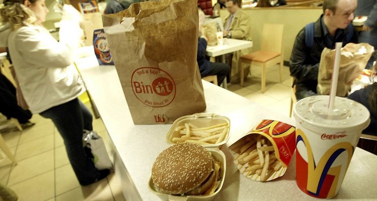 Food on a counter at a branch of McDonald's in London.