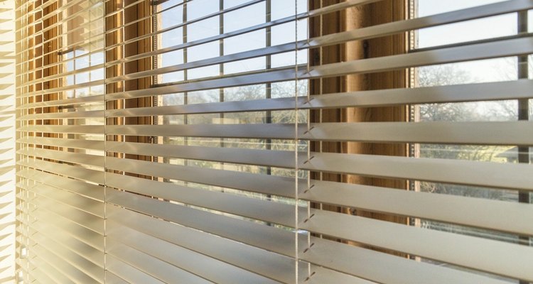 An example of a Venetian blind with the slats angled up.