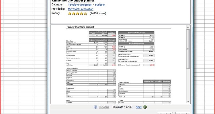 excel household monthly budget template