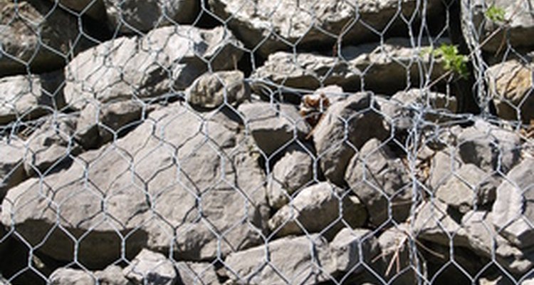 Gabions are essentially wire mesh enclosures filled with rocks.