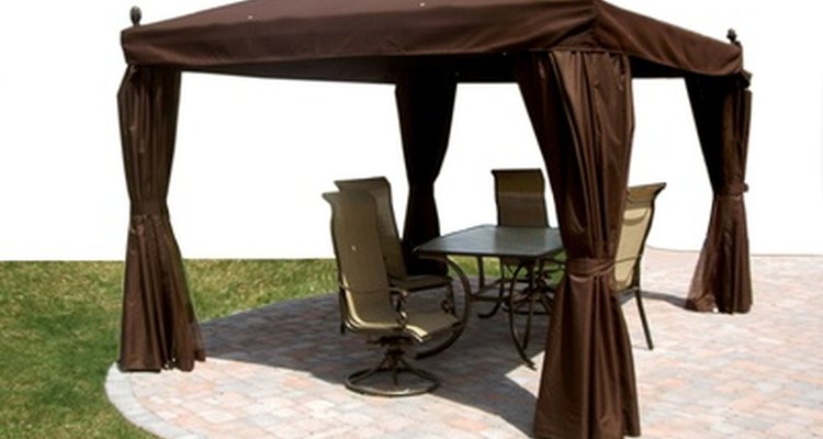 Patio designs can include rich fabrics for a comfortable look.
