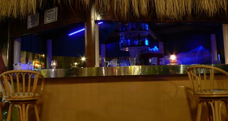 A thatched roof identifies a tiki bar.