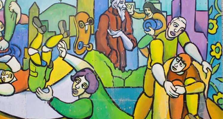 Esse mural público exemplifica o modo de exibição que é ético para cuidar de idosos e feridos