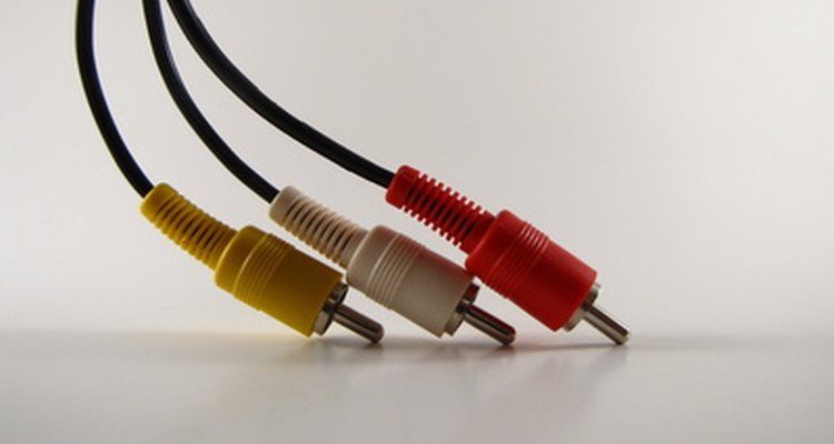 One end of a standard composite AV cable for connecting a DVD player.
