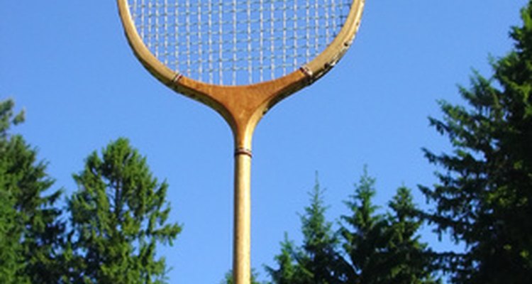 Traditional wooden-framed badminton racket