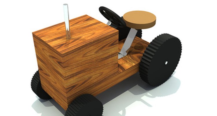 Small pieces of wood, steel and rubber glued into a toy.
