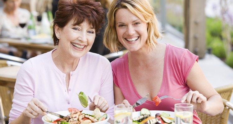 Mother and daughter at outdoor cafe