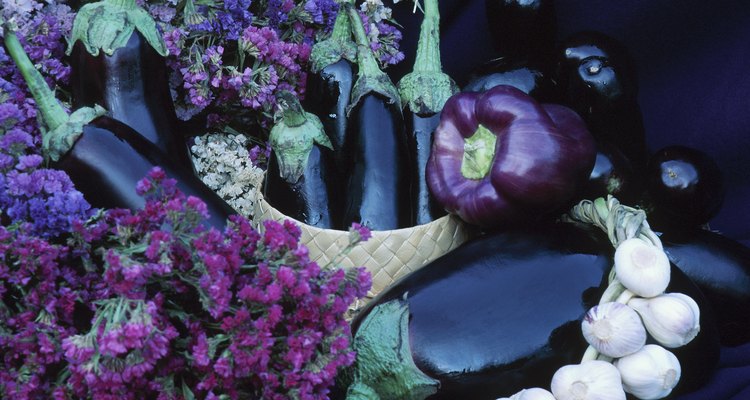 Flowers, eggplant, and garlic