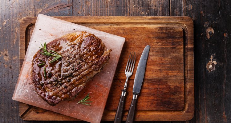 Grilled Black Angus Steak Ribeye on Himalayan pink salt block