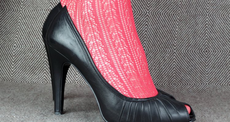 women's black leather shoes with red delicate tights
